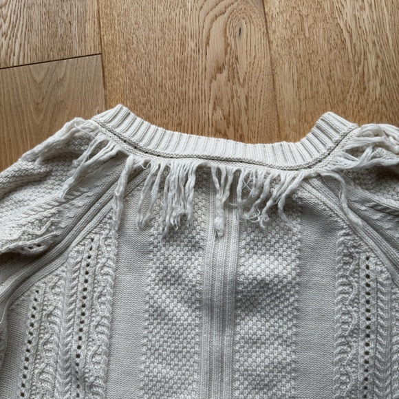 TWIN-SET MILANO KNITTED WOOL SWEATER WITH "V" NECKLINE FRINGE HEM CREAM- L - Picture 11 of 15